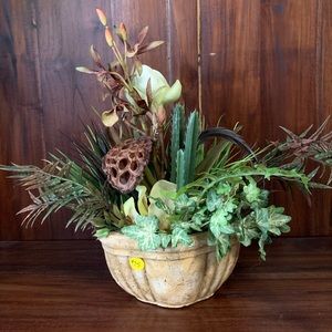 Handmade, Custom Design Quality Artificial Succulent Pottery Dish Garden